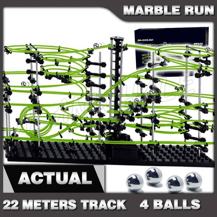 2200cm Rail Level 4 Marble Run Night Luminous Glow In The Dark Roller Coaster Model Building Boy toy Maze Rolling ball Sculpture