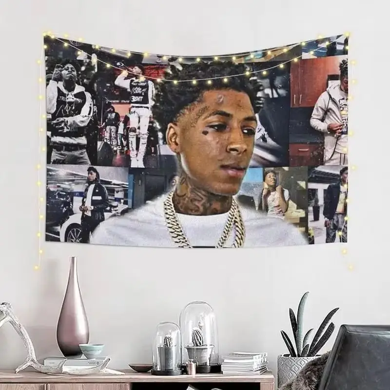 VIKAMA Rap Singer Collage Portrait Wall Hanging Tapestry Easy Install Fabric Banner Bedroom Gaming Room Teen Home Decor