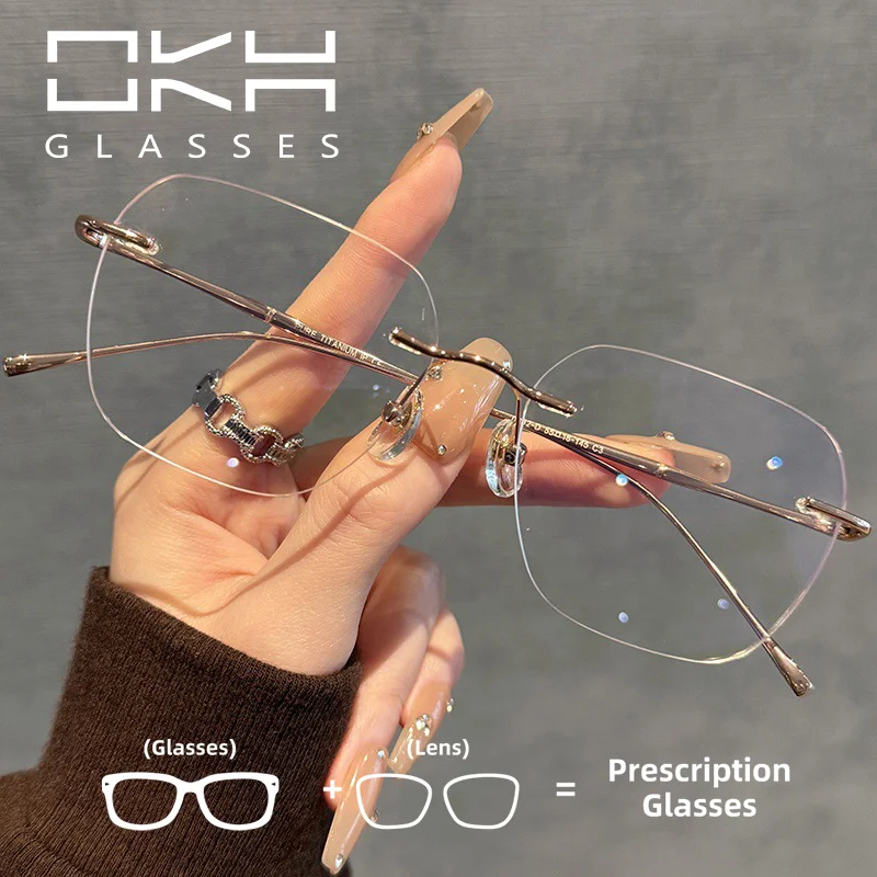 نظارات قصر النظر بإطار من التيتانيوم بدون حدود من OKH للرجال والنساء، نظارات طبية مخصصة