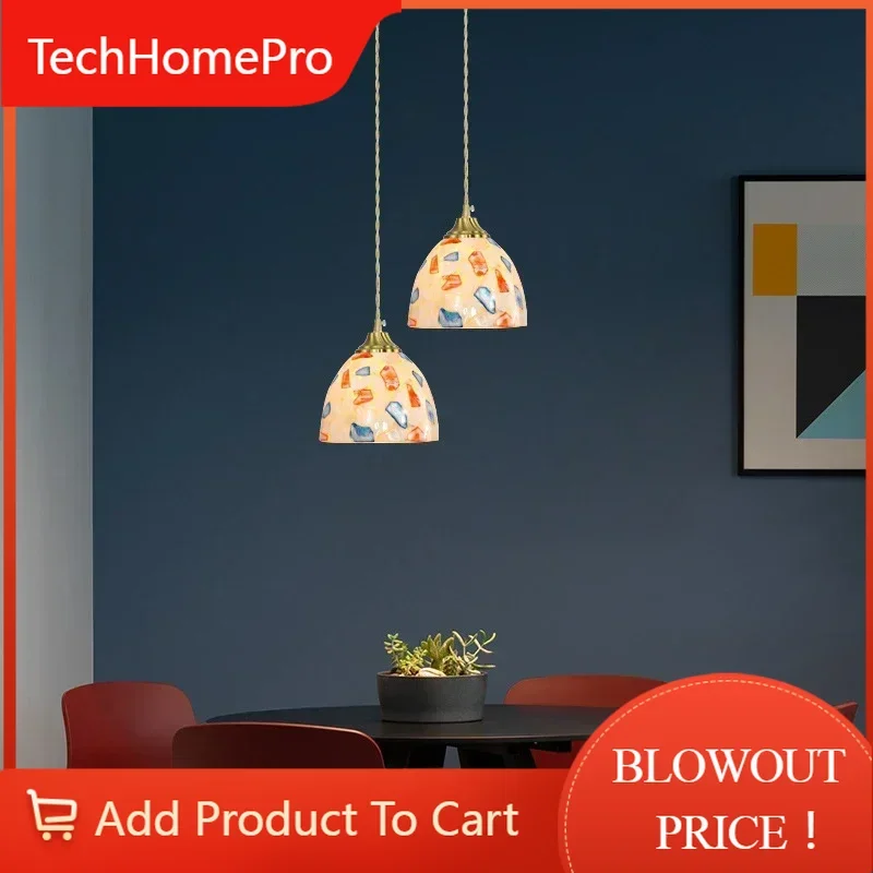 TechHPMediter Shell Pendant Ceiling Light Nordic Tiffany Style Home Decor Chandelier Glass Lighting