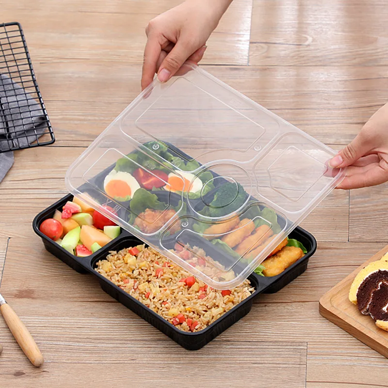 Custom Disposable Fast Food Box Three-Compartment Rectangular Four-Compartment Packing Box Thickened Meal Bento Box Five