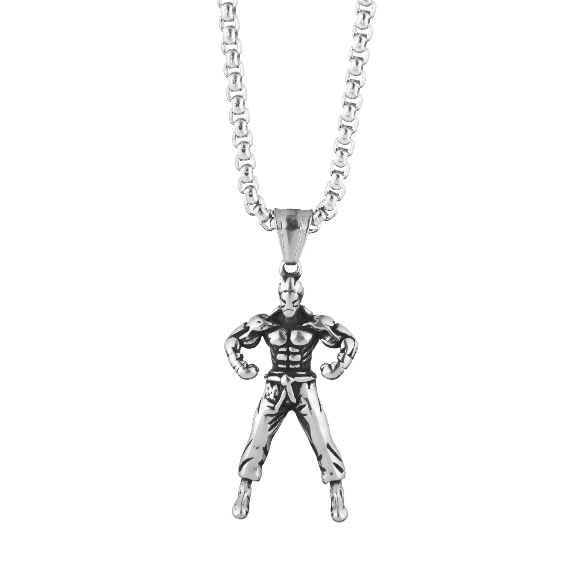 

Fashionable muscular man necklace, titanium steel fitness pendant, trendy student couple necklace