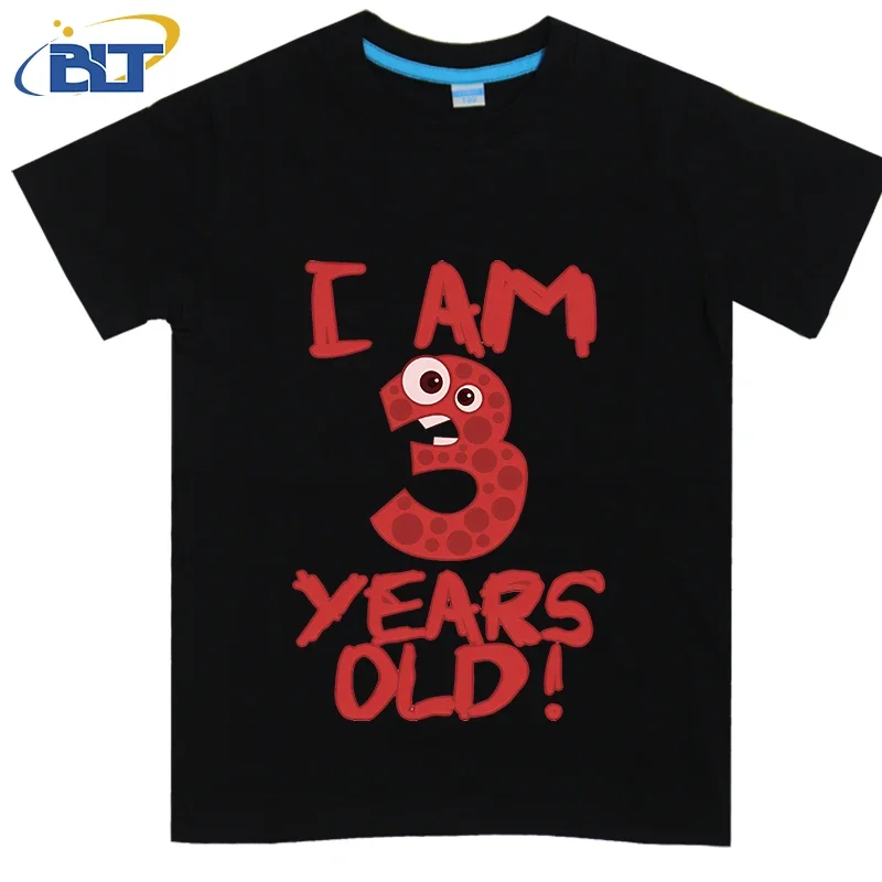 Tenho 3 anos! T-shirt de manga curta de algodão para crianças, presente bonito monstro para aniversário, verão