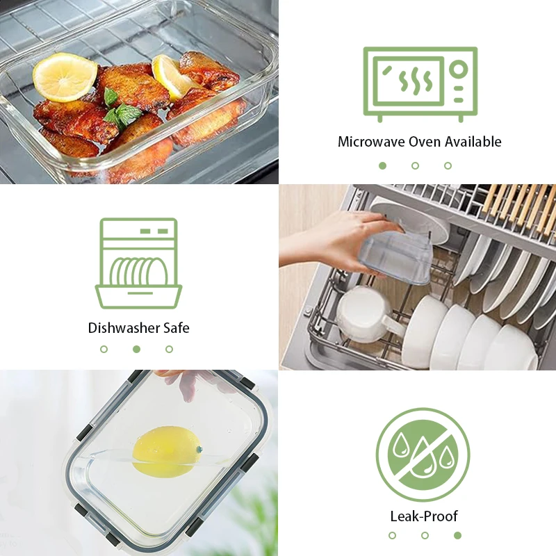 12 قطعة علب الاغذية الزجاجية حاويات تخزين المواد الغذائية وجبة الإعدادية محكم بينتو صناديق لفرن الميكروويف الفريزر وغسالة صحون BPA الحرة #3