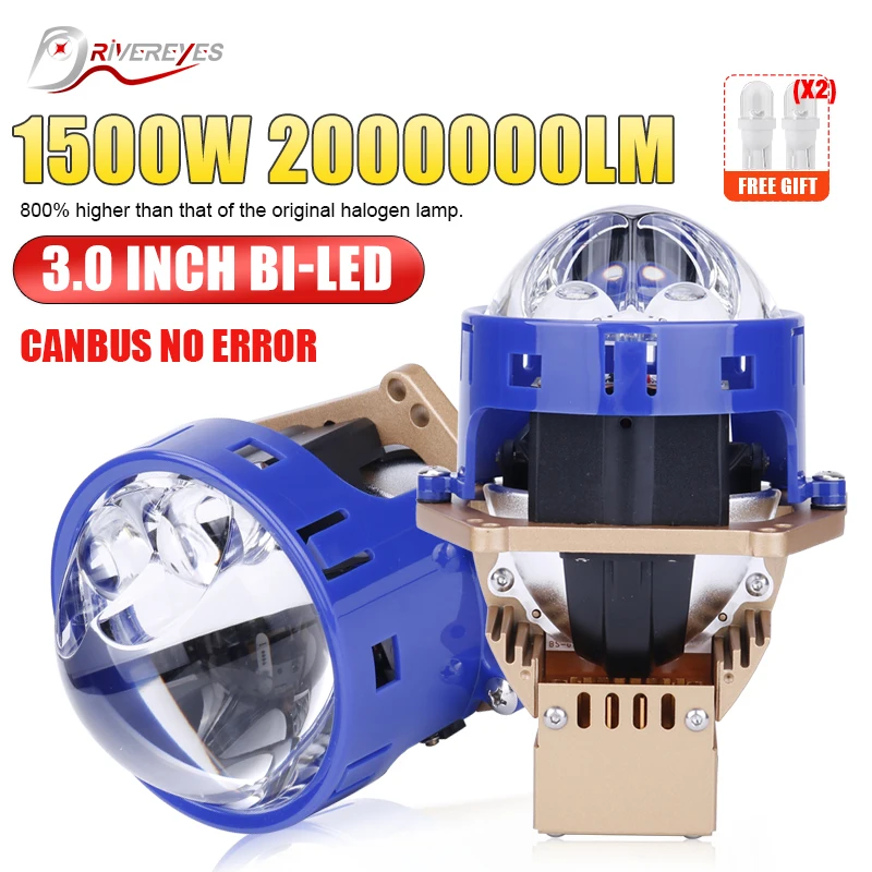 3.0 inch Bi LED Headlight Projector Len Hi-Lo Beam 1500W 2000000LM Auto lamp lenses for Car Motorcycle H4 H7 headlamp Retrofit