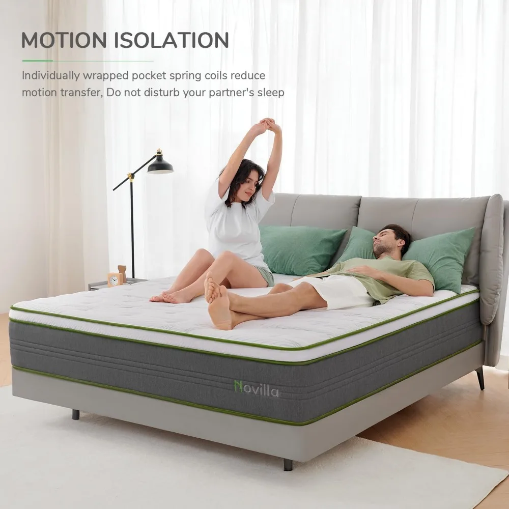 Materasso di dimensioni, materasso ibrido da 10 pollici in una scatola con bobine insacchettate confezionate singolarmente e Memory Foam, supporto e pressione