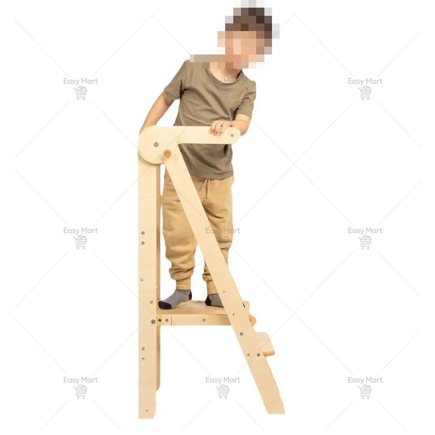 Kids' Folding Learning Tower - Step Stool with Handrails for Bathroom & Kitchen, Safe Standing Platform