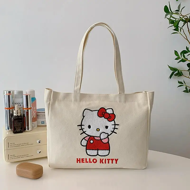 Kuromi My Melody New Handbag Sanrios Anime Kawaii Cartoon Figure Hellokitty Printing Macaron Color Sweet High Capacity Tote