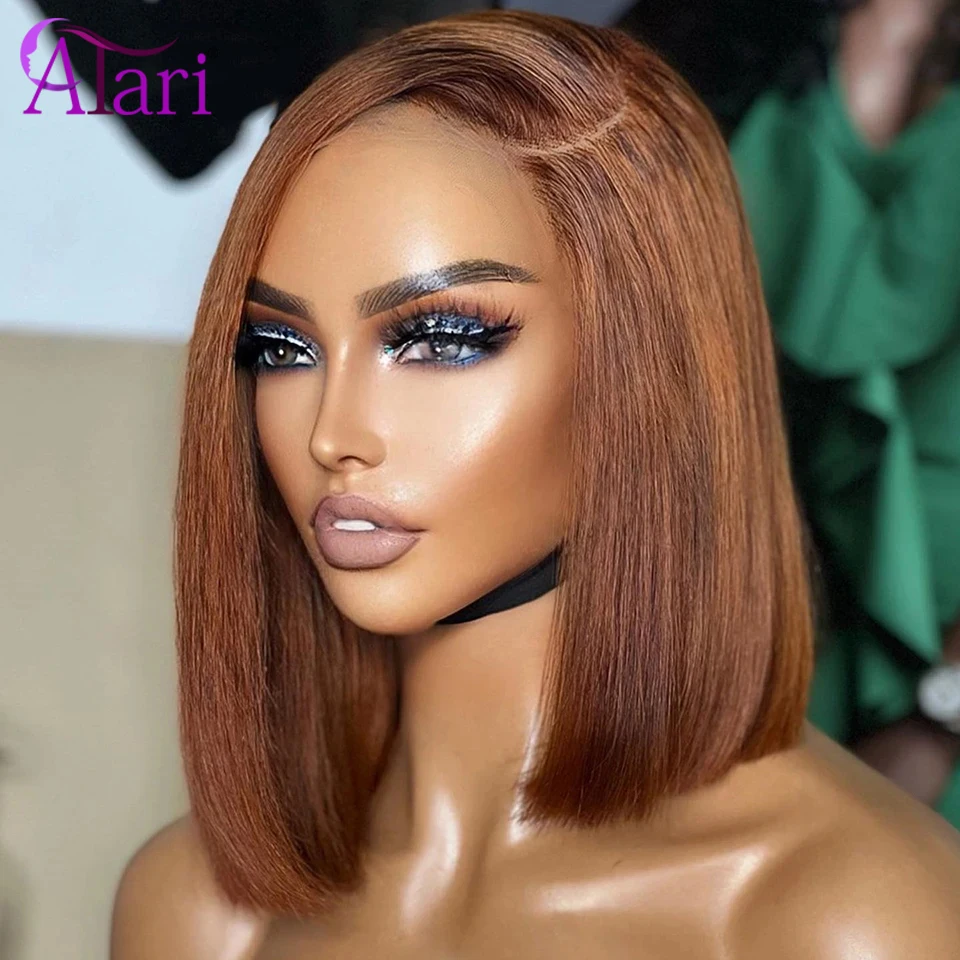 

Transparent 13x4 Full Lace Frontal Straight Bob Human Hair Wigs Ginger Brown Short Bob 180 Density Wig for Women Pre Plucked