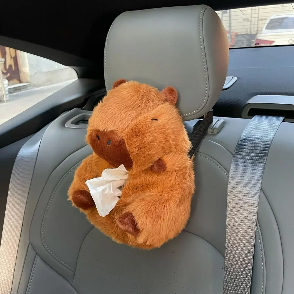 Universal Plush Capybara Car Tissue Box Cartoon Water Dolphin Hanging Tissue Box Armrest Box Paper Case Car Inner Decor