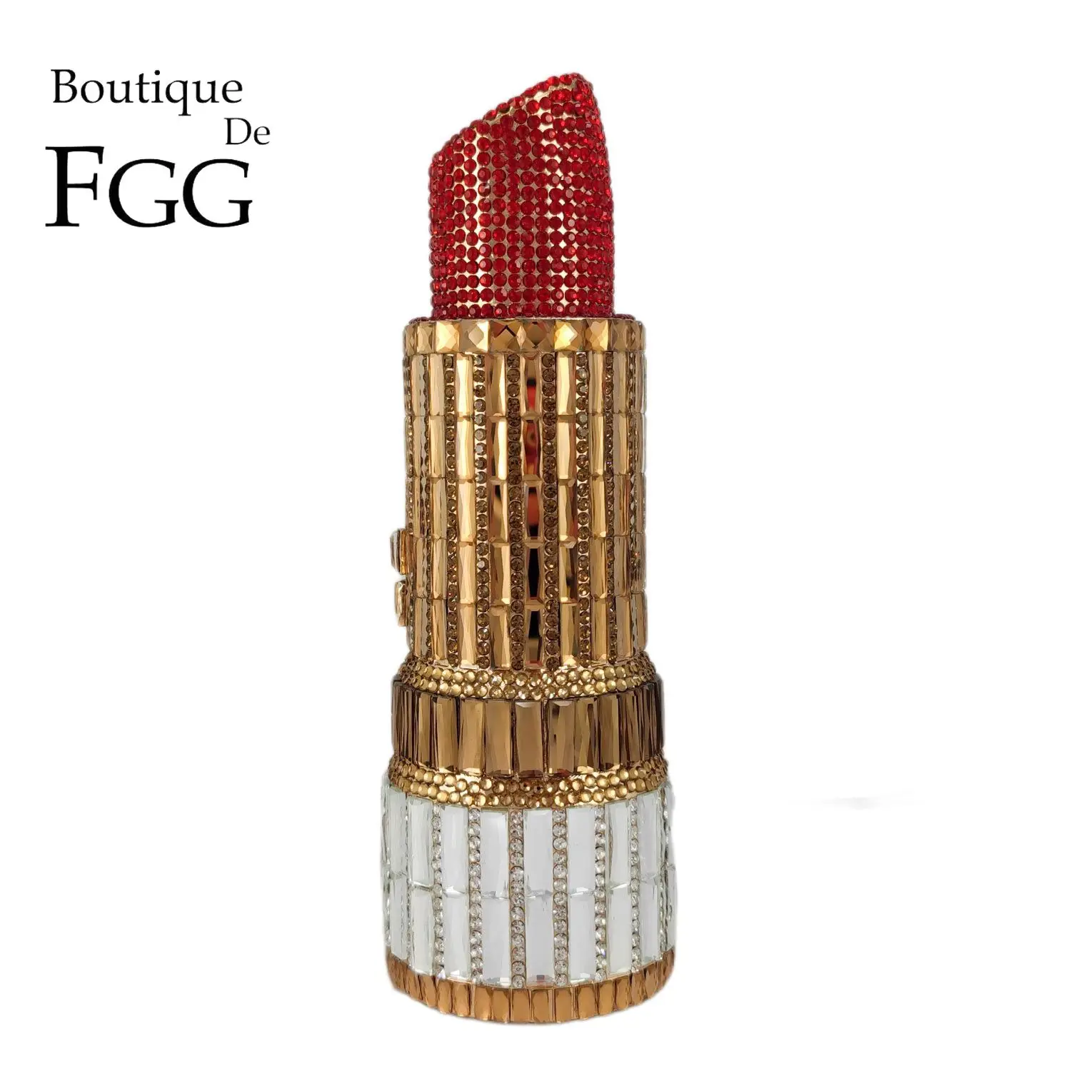 Boutique De FGG (in stock) Women Mini Lipstick Clutch Handbags Crystal Evening Bags Wedding Party Rhinestone Handbag Purse