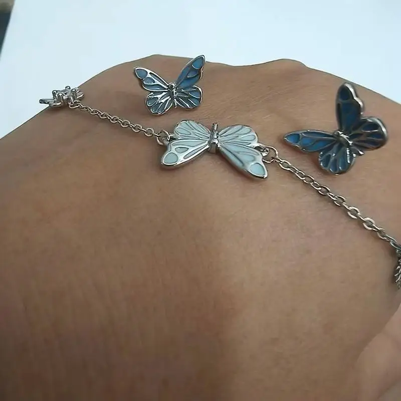 Luminous Butterfly Necklace And Bracelet Elegant Jewelry Gift Set For Her Birthday Anniversary Gift