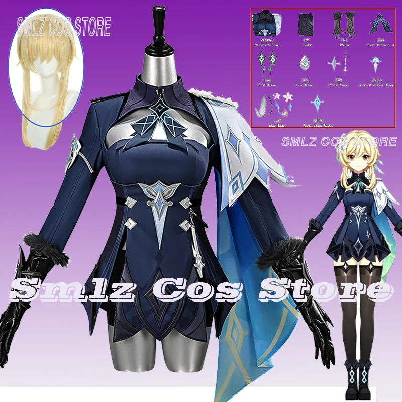 2026 Genshin Impact Traveler Lumine Cosplay Costume Snezhnaya Outfit Prop Wig Set Halloween Party Play Uniform