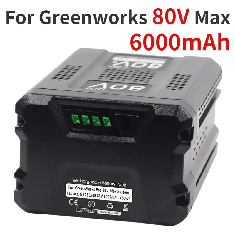 

80V 6000Ah Ersatz Batterie für Greenworks 80V Max Lithium-ionen Batterie GBA80200 GBA80250 GBA80400 GBA80500