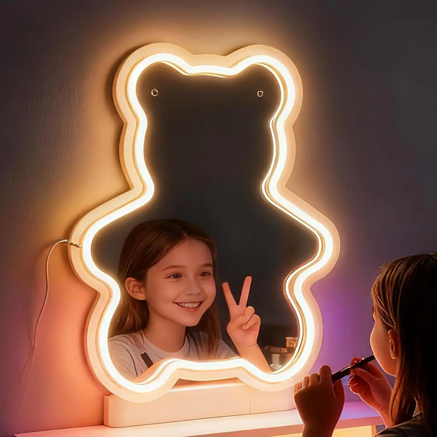 

Bear Neon Light Adorable USB Dimmable LED Neon Lights for Bedroom Girls Room Decoration Shatterproof Mirror Gifts for Girls
