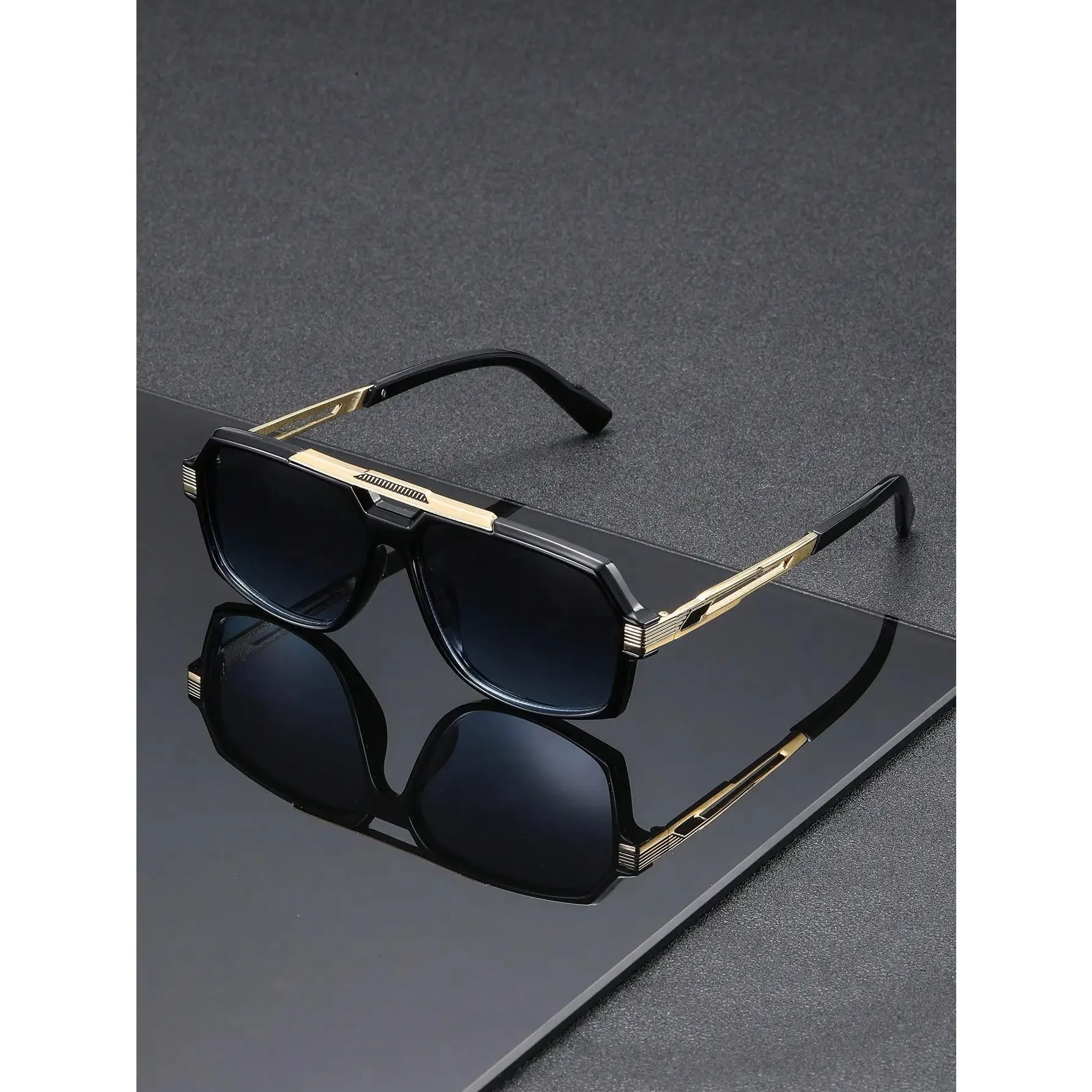 1 Paar Herren-Sonnenbrillen mit transparentem Rahmen, grau, europäische und amerikanische Mode, klassische Piloten-Sonnenbrille aus Metall mit doppeltem Träger und geschliffenem Rand