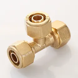 Brass Compression Tee Pex 1216/1418/1620/2025/2632 Pipe Fitting Equal Reduced Aluminum Plastic Pipe Fittings for Floor Heating
