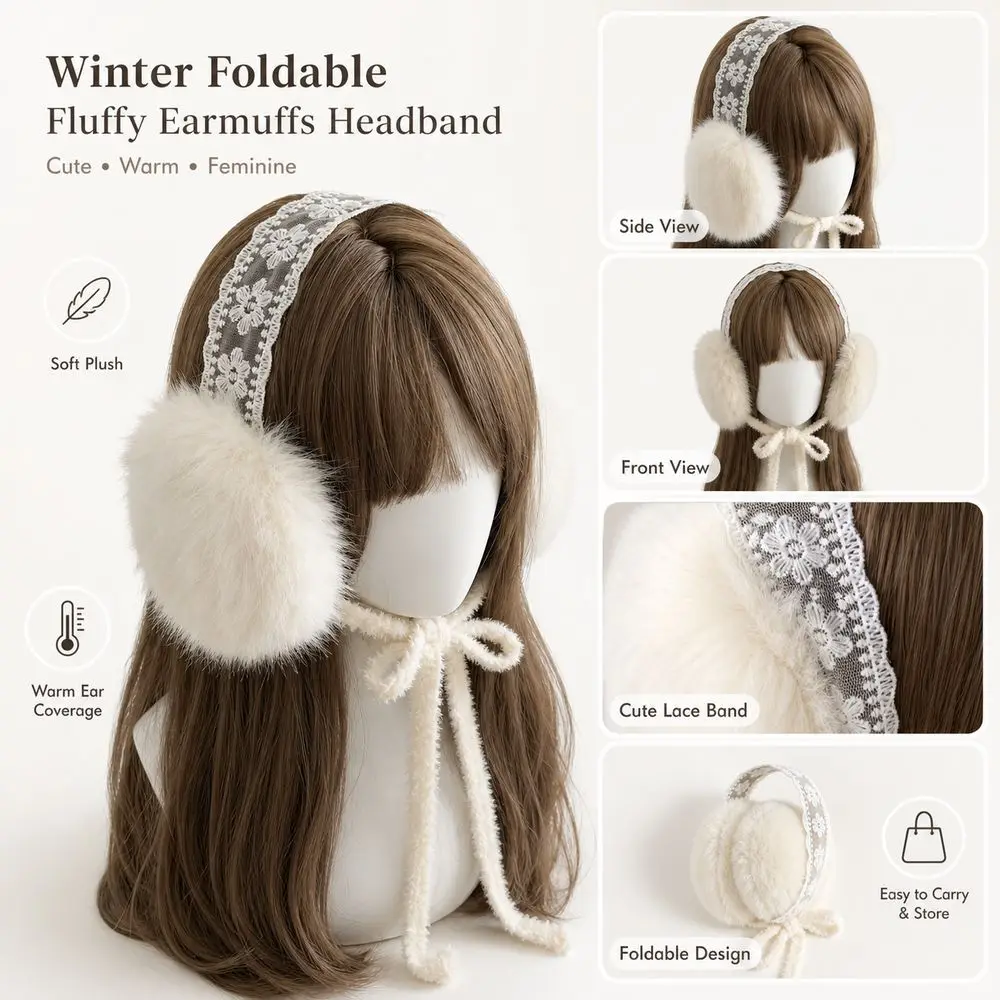 Soft Ear Cap Winter Earmuffs Material Windproof Feature Windproof Earmuffs Lace Headband Lace Design Earmuffs Cold Weather