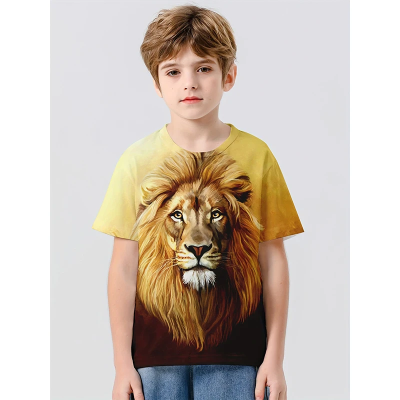 2024 T-Shirt Animal Panther Lion Wolf 3D Print Streetwear T-shirts Boys Girl Casual Fashion Oversized T Shirt Kids Tops Clothing