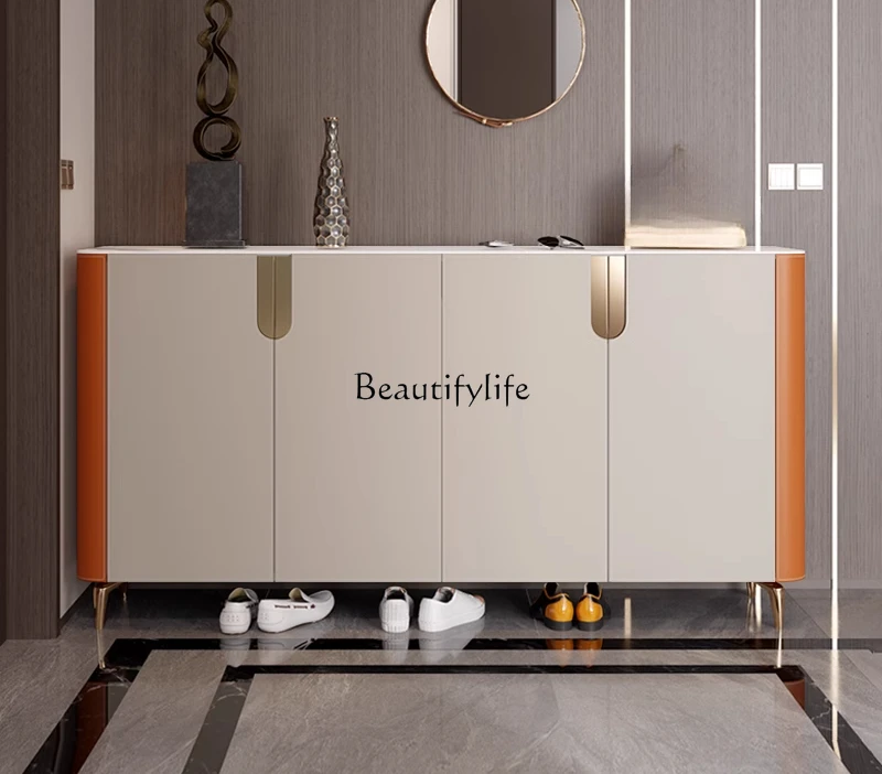 

Saddle leather light luxury shoe cabinet modern multi-functional partition high foot solid wood extended cabinet shoes