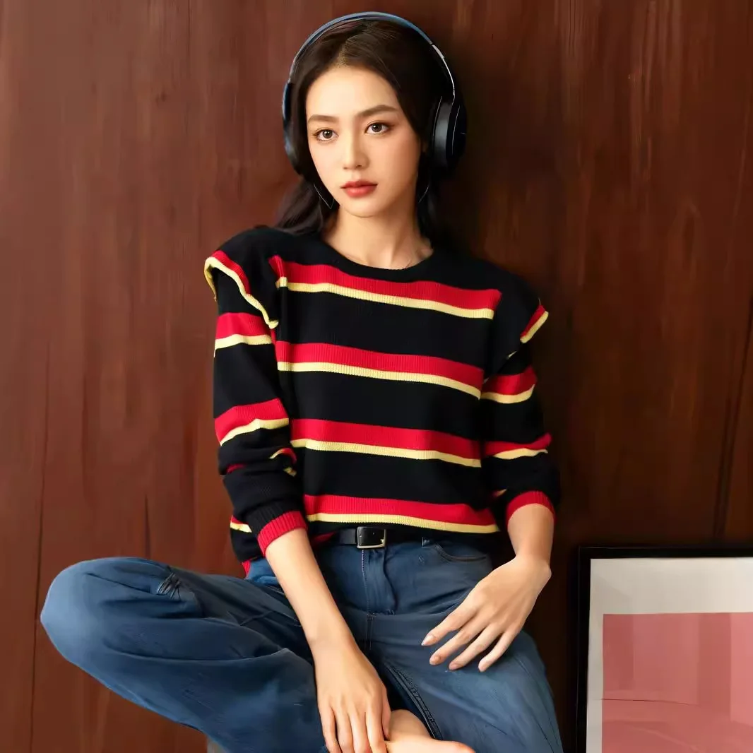 جديد الخريف والشتاء مخطط تكدرت اللون حجب محبوك سترة للنساء سترة صوفية سميكة #2