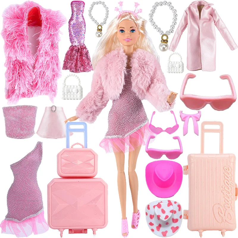 Clothes For Barbie Doll Dress Mermaid Blouse Pants Outfit Leather Jacket Costume For Barbies Suitcase Accessories Girls Toy Gift