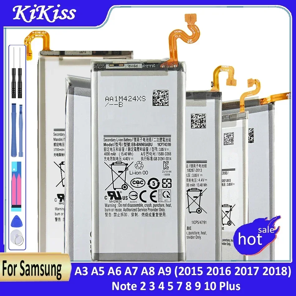 Battery for Samsung Galaxy Note 2, 3, 4, 5, 7, 8, 9, 10 Plus, A3, A5, A6, A7, A8, A9, 2015, 2016, 2017, 2018, SM N910, N910H