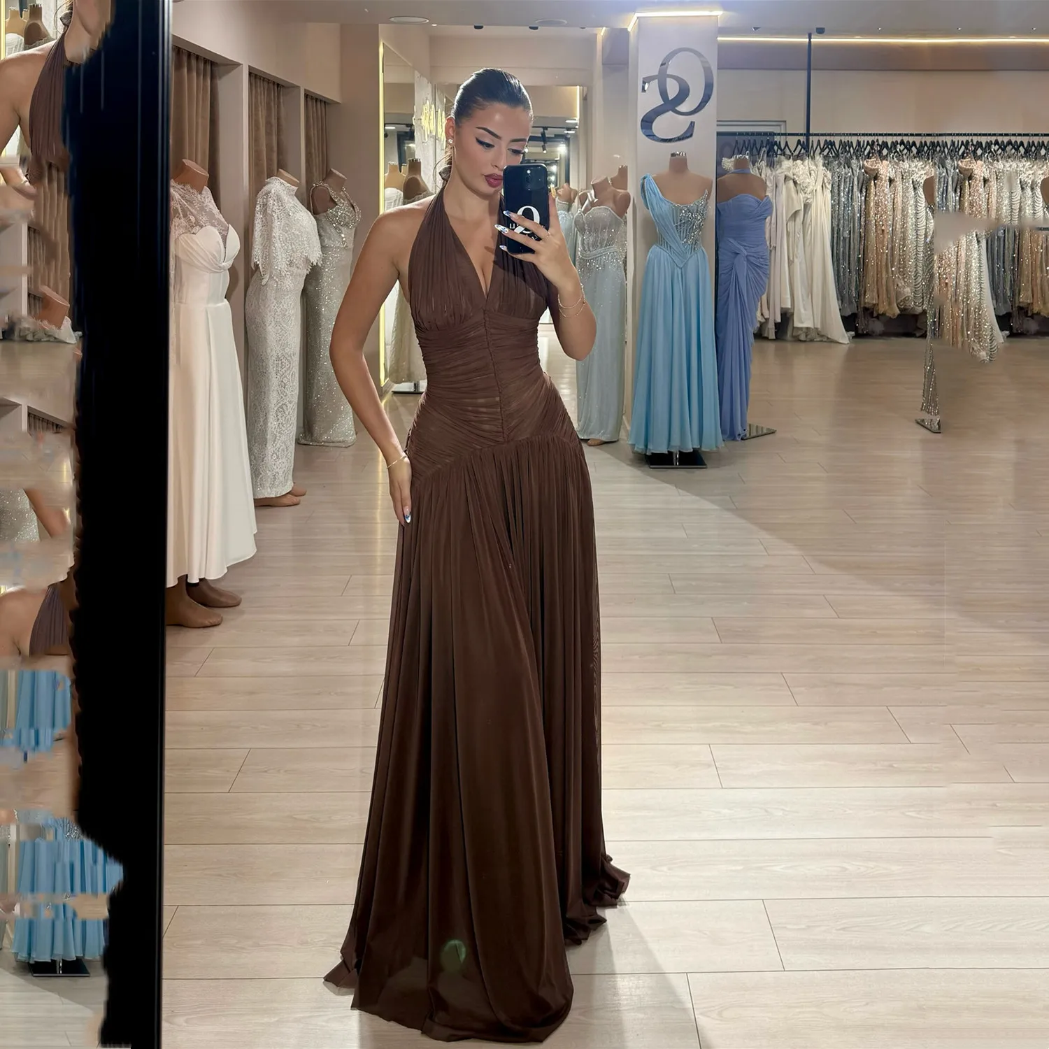 

Aileen Robes De Soirée Women's Evening Dress Brown Prom Dresses for Special Occasions V-neck Платье Вечернее فساتين سهرة Chiffon
