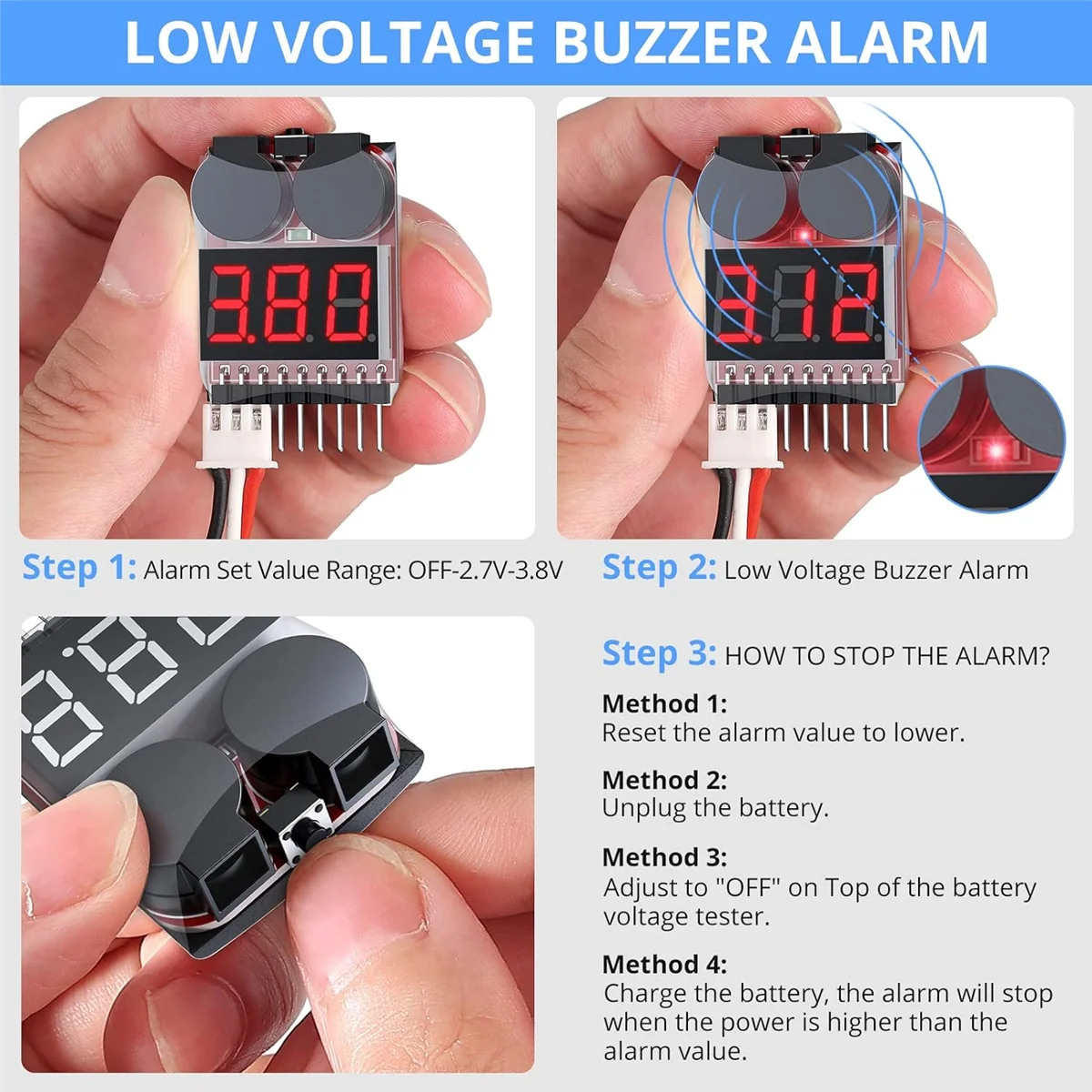 SLQZT 5PCS 2 In1 1-8S Lipo 배터리 전압 테스터, RC 저전압 부저 경보, Lipo/Li-Ion 용 배터리 모니터 검사기 테스터