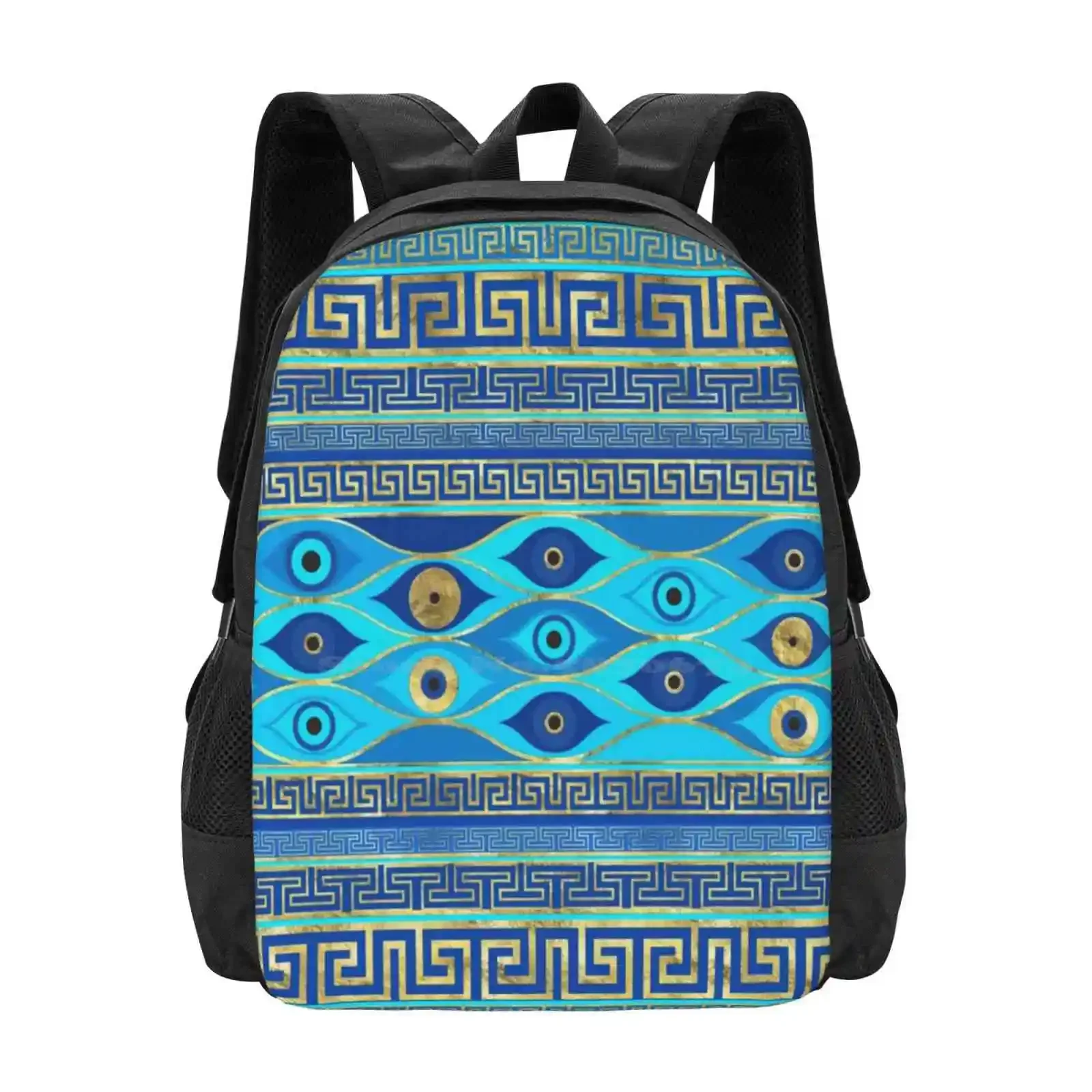 

Greek Evil Eye And Greek Key Ornament Hot Sale Schoolbag Backpack Fashion Bags Greek Mati Mati Mataki Matiasma Greek Amulet