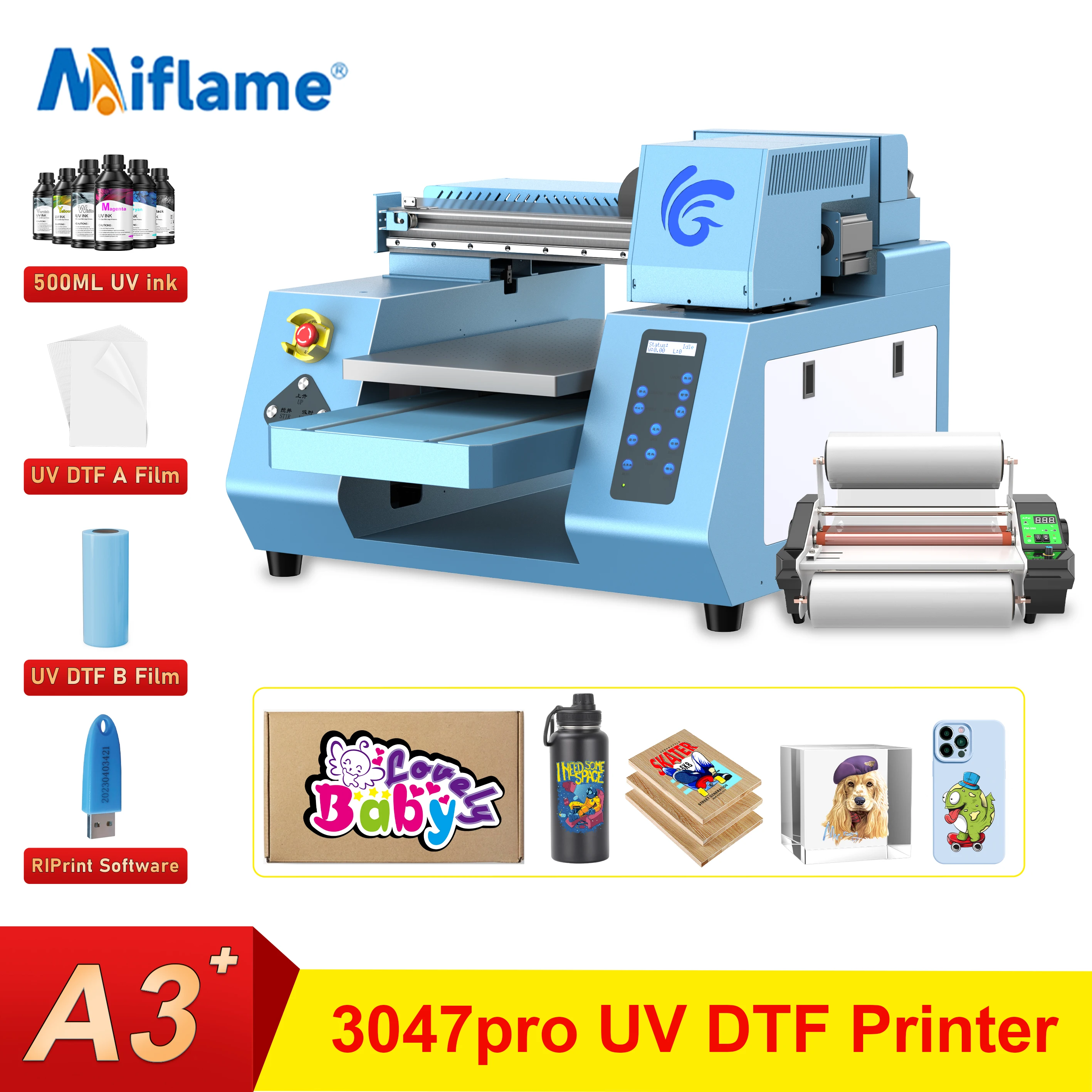 A3 XP600 UV Flatbed Printer with Varnish UV DTF Printing Machine For Metal Pen Acrylic Wood UV DTF Sticker Printer  UV Printer
