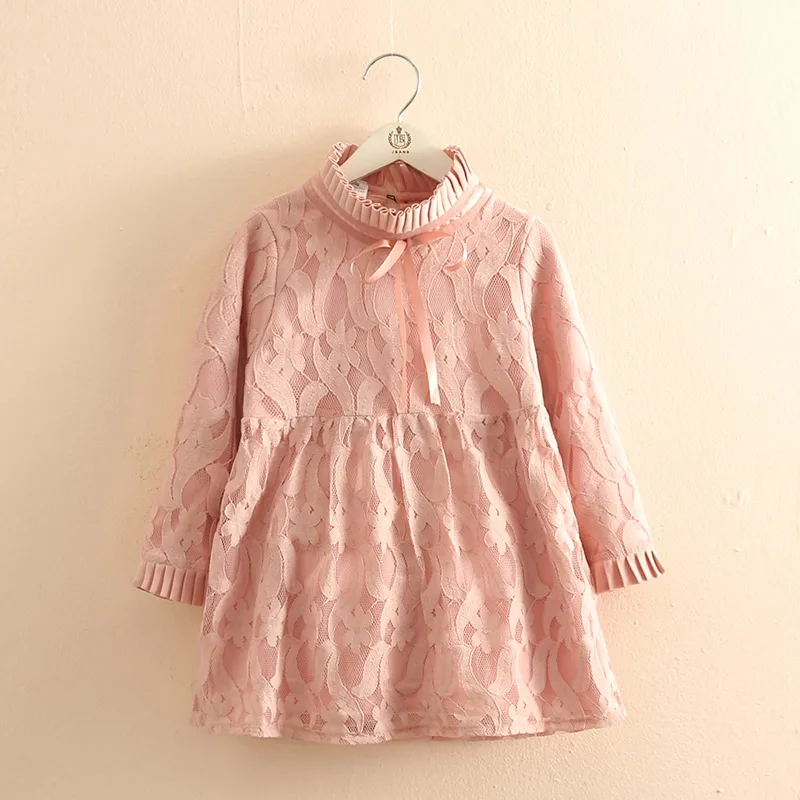 2024 Winter 3 4 5 6 7 8 9 10 11 12 Years Crew-Neck Lace Embroidery Thickening Plus Velvet Winter Warm Dress For Kids Baby Girls