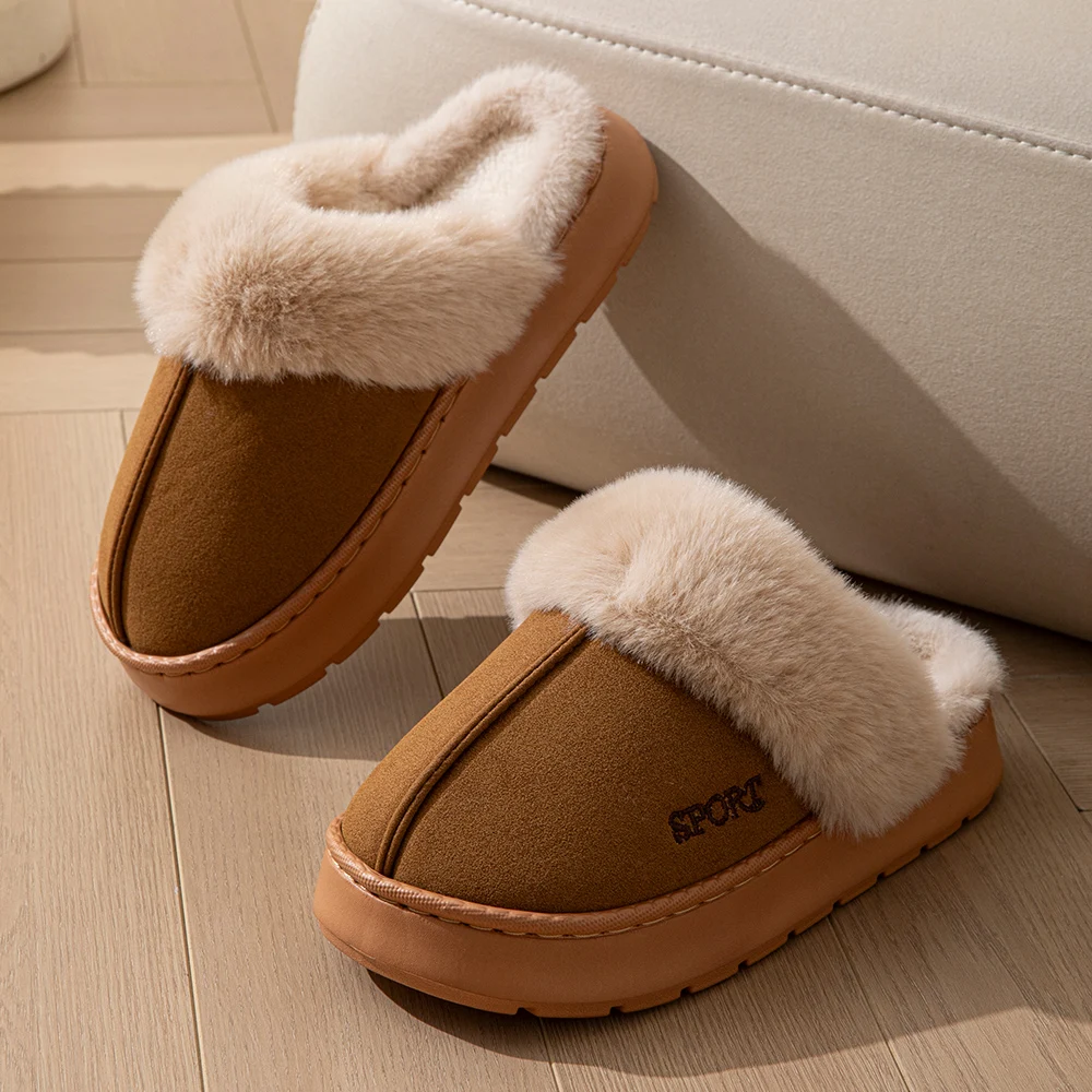 Winterwarme Hausschuhe für Damen, weiches Kunstfellkragen-Design, Plüschfutter, dicke, rutschfeste Sohle, Outdoor-Schneestiefel, Hausschuhe für drinnen und draußen, Paar-Schuhe. – Detail 5