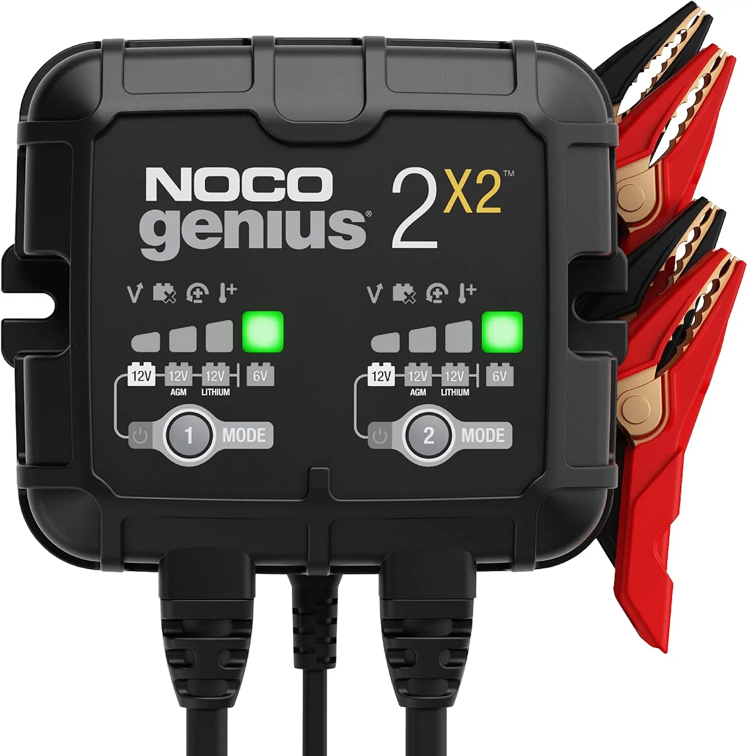 

NOCO GENIUS2X2, 2-Bank, 4A (2A/Bank) Smart Car Battery Charger, 6V/12V Automotive Charger, Battery Maintainer, Trickle Charger,