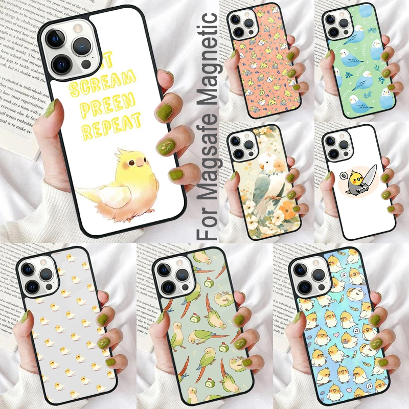 Chubby Cockatiel Parrot Bird Magnetic Soft Phone Case for iPhone 16 Promax 15 Pro 13 14 Plus 11 12 Mini MagSafe Coque