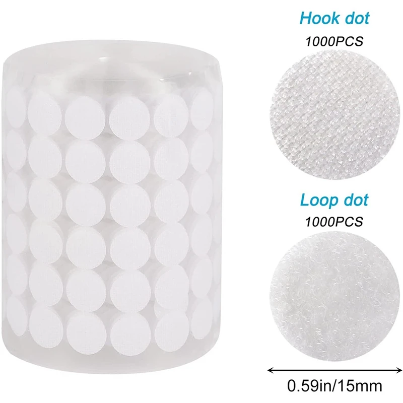 1000 Pairs Self Adhesive Fastener Tape Dots Disc Adhesive Strong Glue Magic Sticker Round Coins Hook Loop