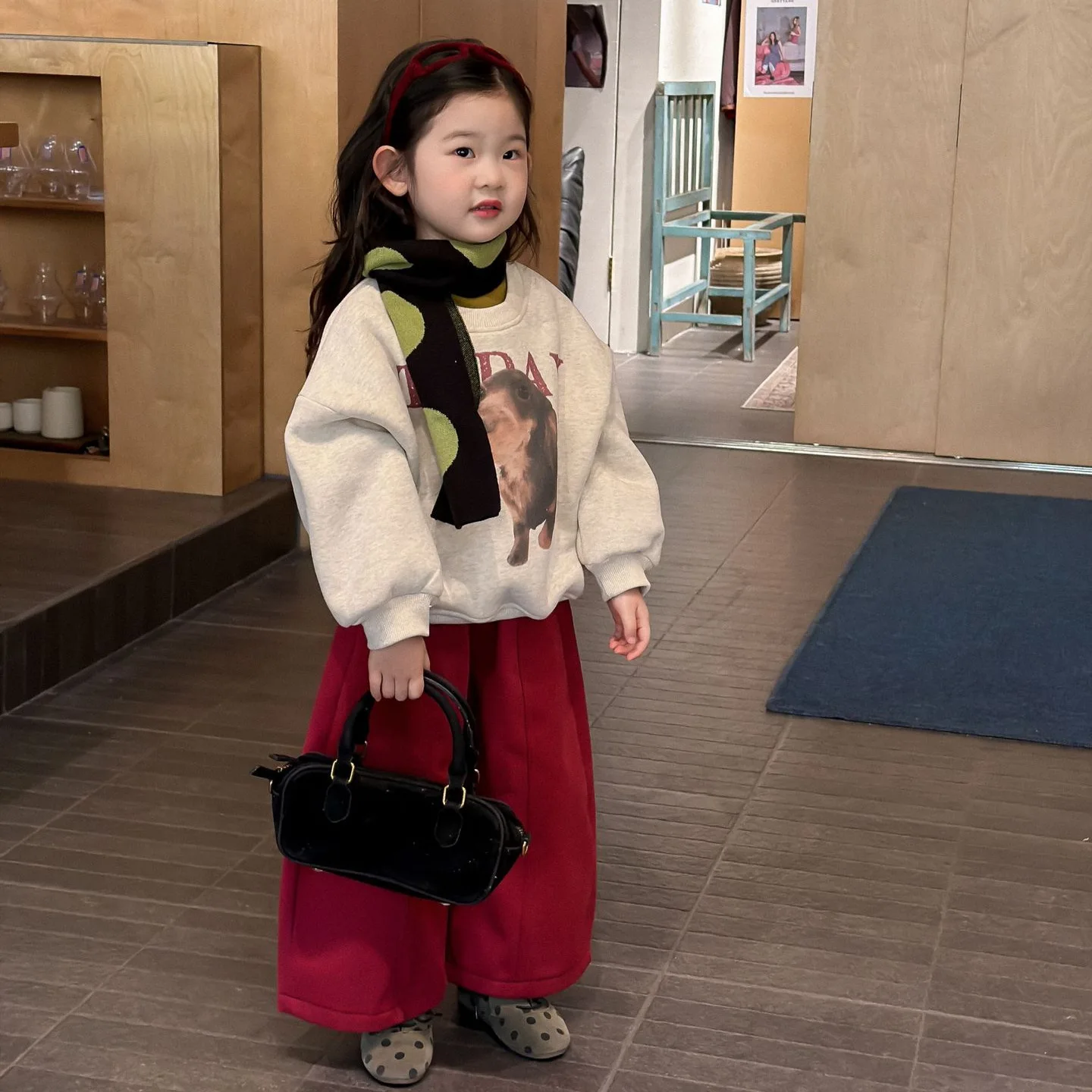 2025 Winter New Kids Clothing Korean Version of Alpaca Thickened Round Neck Sweatshirt and Pants Suit Boutique Clothing