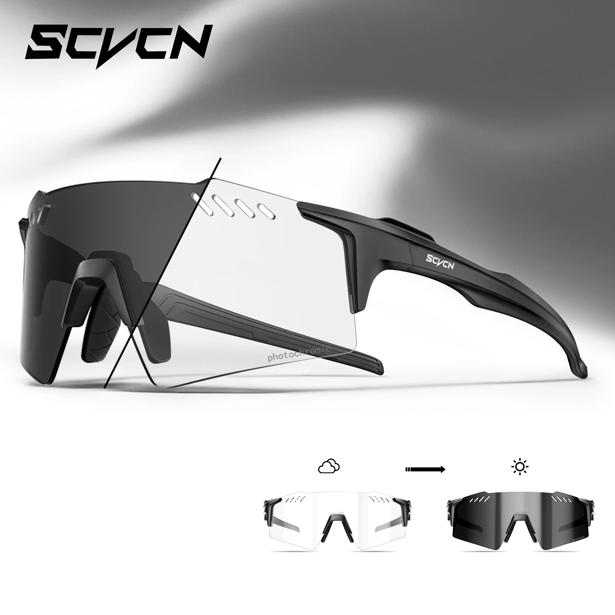 SCVCN Rahmenlose Fahrradbrille UV400 Photochrom MTB Outdoor Sport Wandern Fahrrad Reiten Eyewear Bike Laufausrüstung Sportbrille