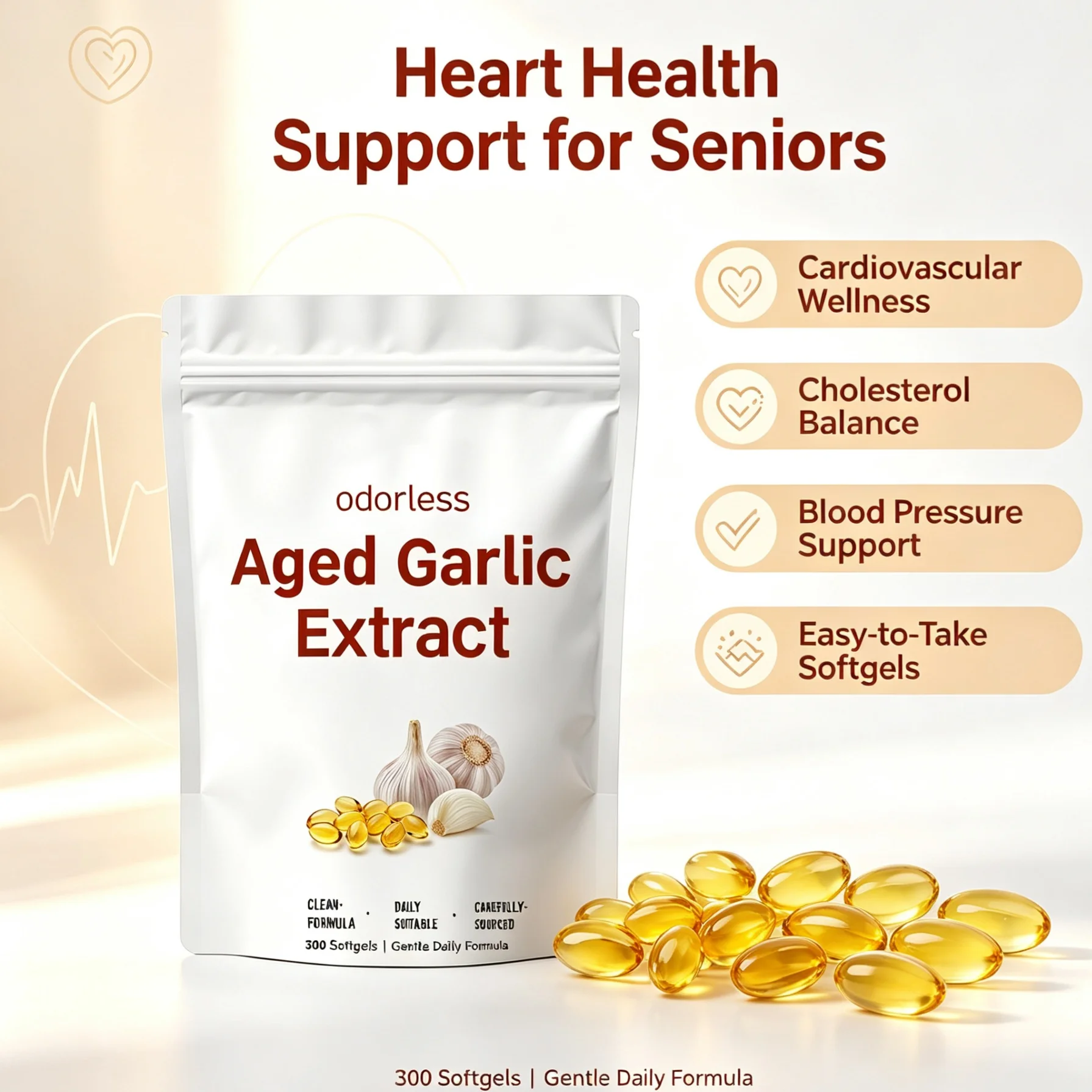 Hot Sale Odorless Aged Garlic Extract Softgels 7500mg Supports Heart & Cardiovascular Health Immune Antioxidant Supplement