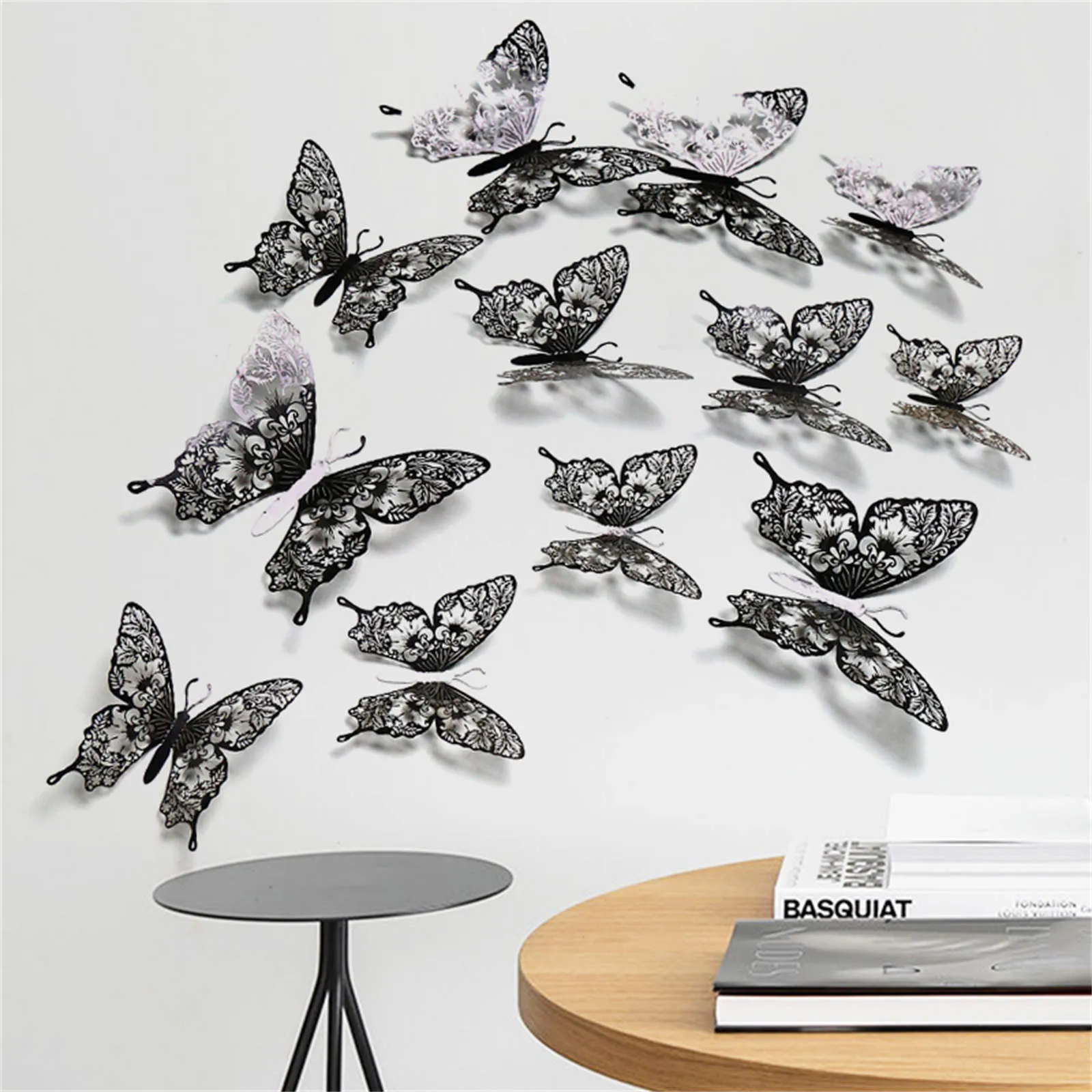 12pc 3d Butterfly Ornaments Crafts Hollow Home Decor Wall Cake Carving Design Modern Self Adhesive Wall Art Decal For Home Decor