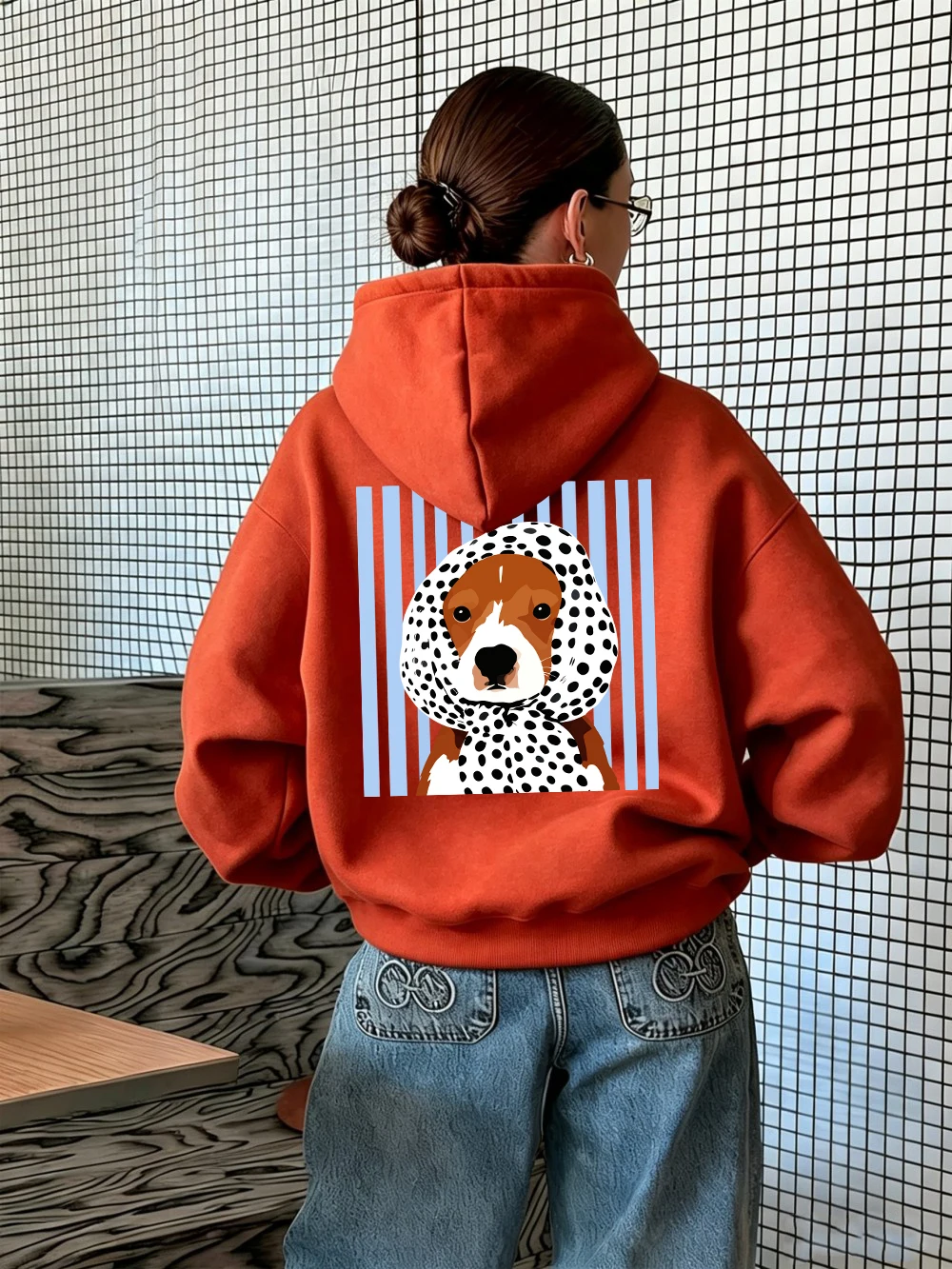 Elizabeth Puppy Prints Hoodies für Damen, sportlich, zum Joggen, lockere Pullover, Street-Pocket-Sweatshirt, Winter-Fleece, warme Damenkleidung