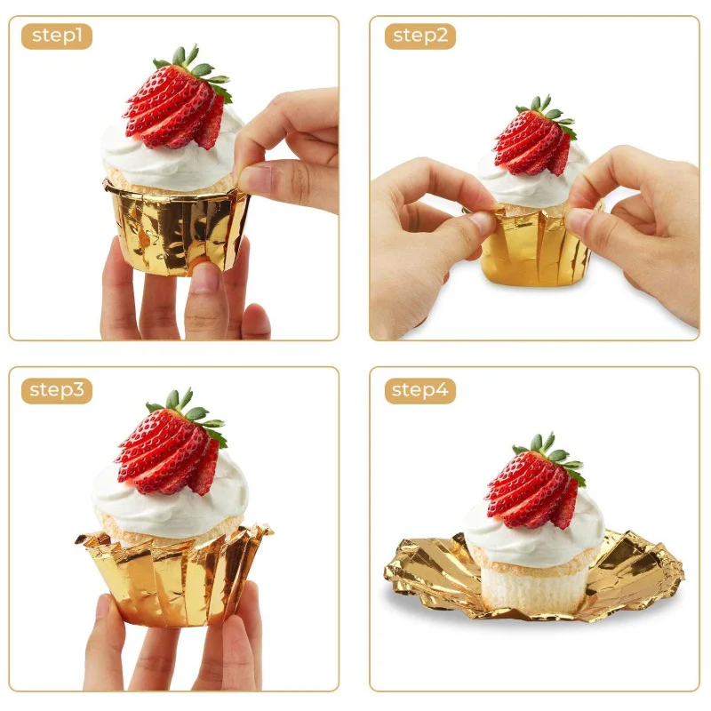 50Pcs Aluminum Foil Cupcake Cups Disposable Muffin Liners Baking Cups Aluminum Cupcake Tip Pan Ramekin Holders Little Pudding