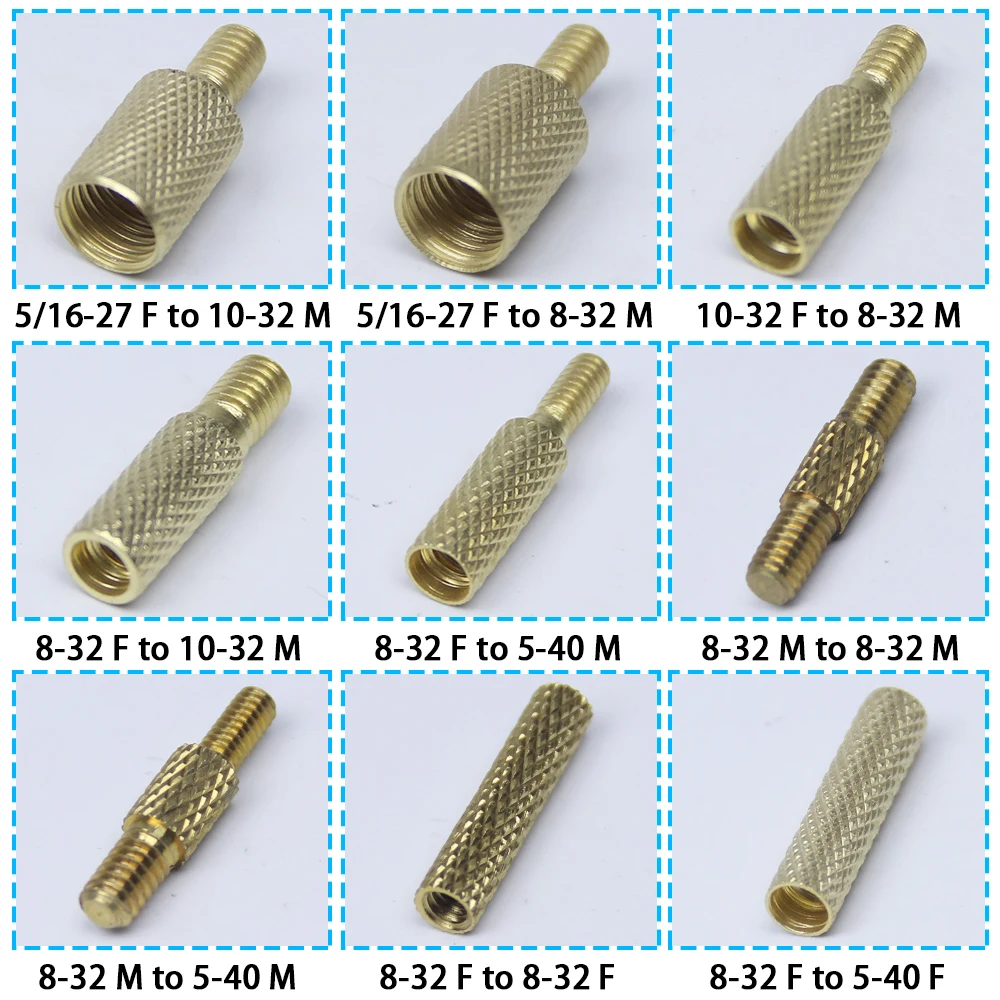 5Pcs Brass Gun Cleaning Rod Adapter Kit - Male & Female Threads (5-40, 8-32, 10-32, 5/16-27) for .177/.22/.30/.38 Cal Bore Brush