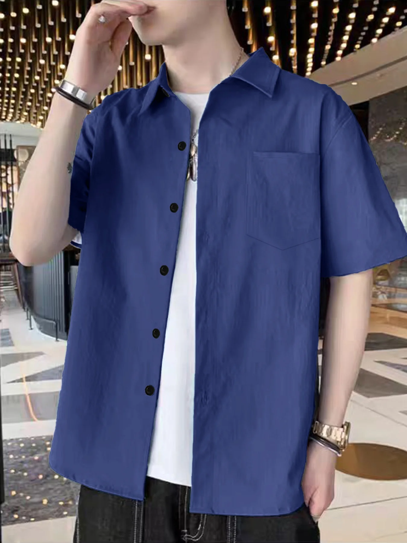 

Новая летняя однотонная эластичная рубашка с коротким рукавом, легкая модная повседневная мужская летняя верхняя одежда