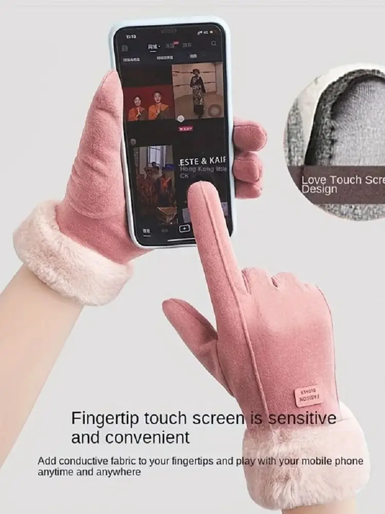 AliExpress Potdemiel Women Touch Screen Gloves Fashion Mittens Autumn Winter Warm Thin Cashmere Solid Cycling Drive Suede Fabric Elegant Windproof