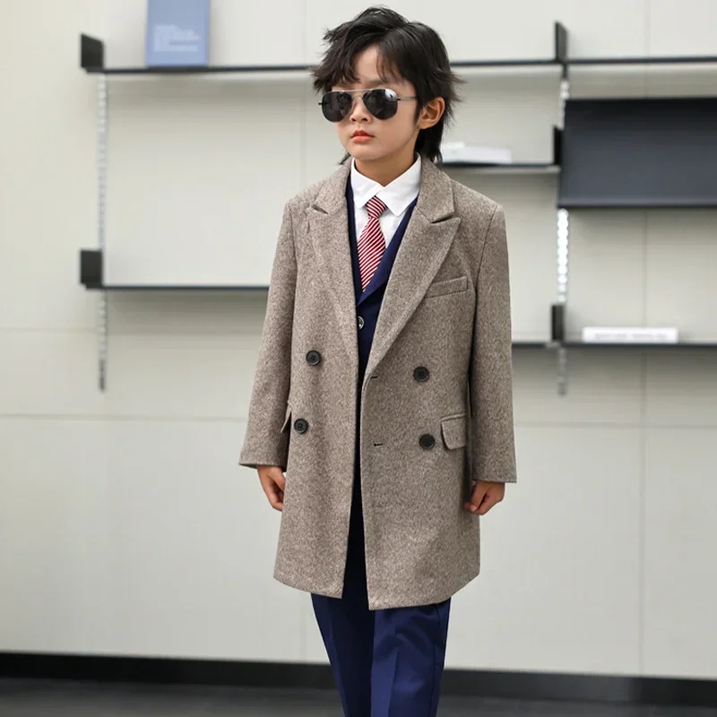 

Boys Woolen Coats Jackets Plus Thicken 2024 Cool Warm Velvet Winter Autumn Cotton High Quality Children's Clothing