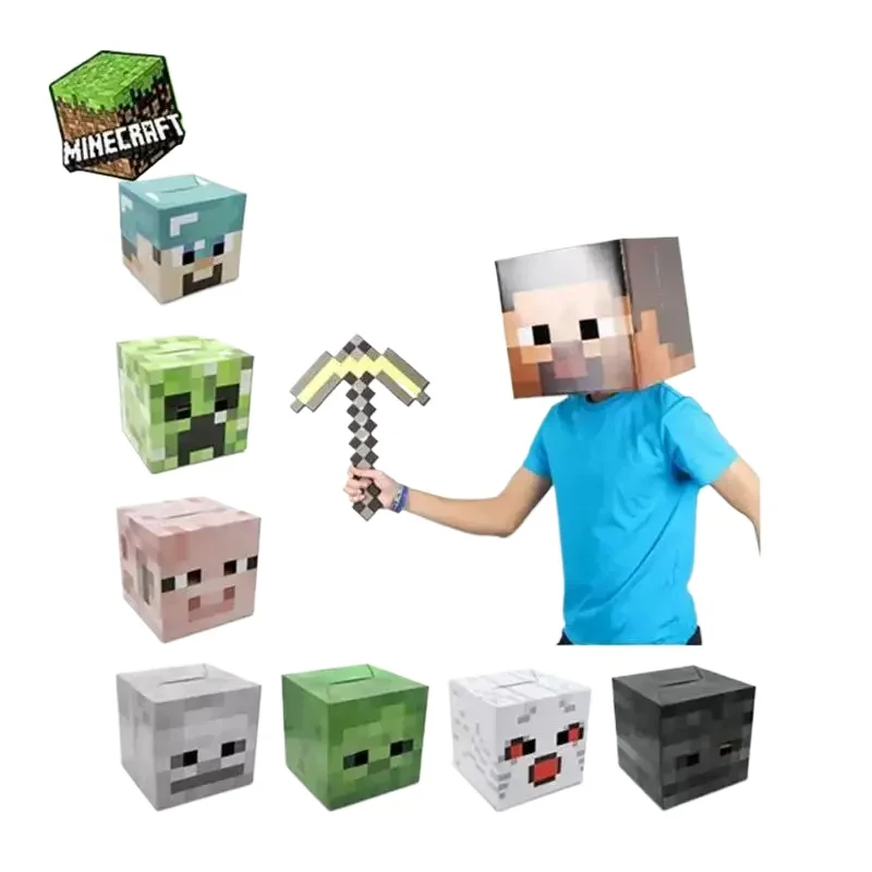 Auriculares para juegos Hot Pixels MC, máscara de Steve Creeper, sombrero de diamante, accesorios de cosplay de Steve Ender Zombie, juguetes para niñas y niños