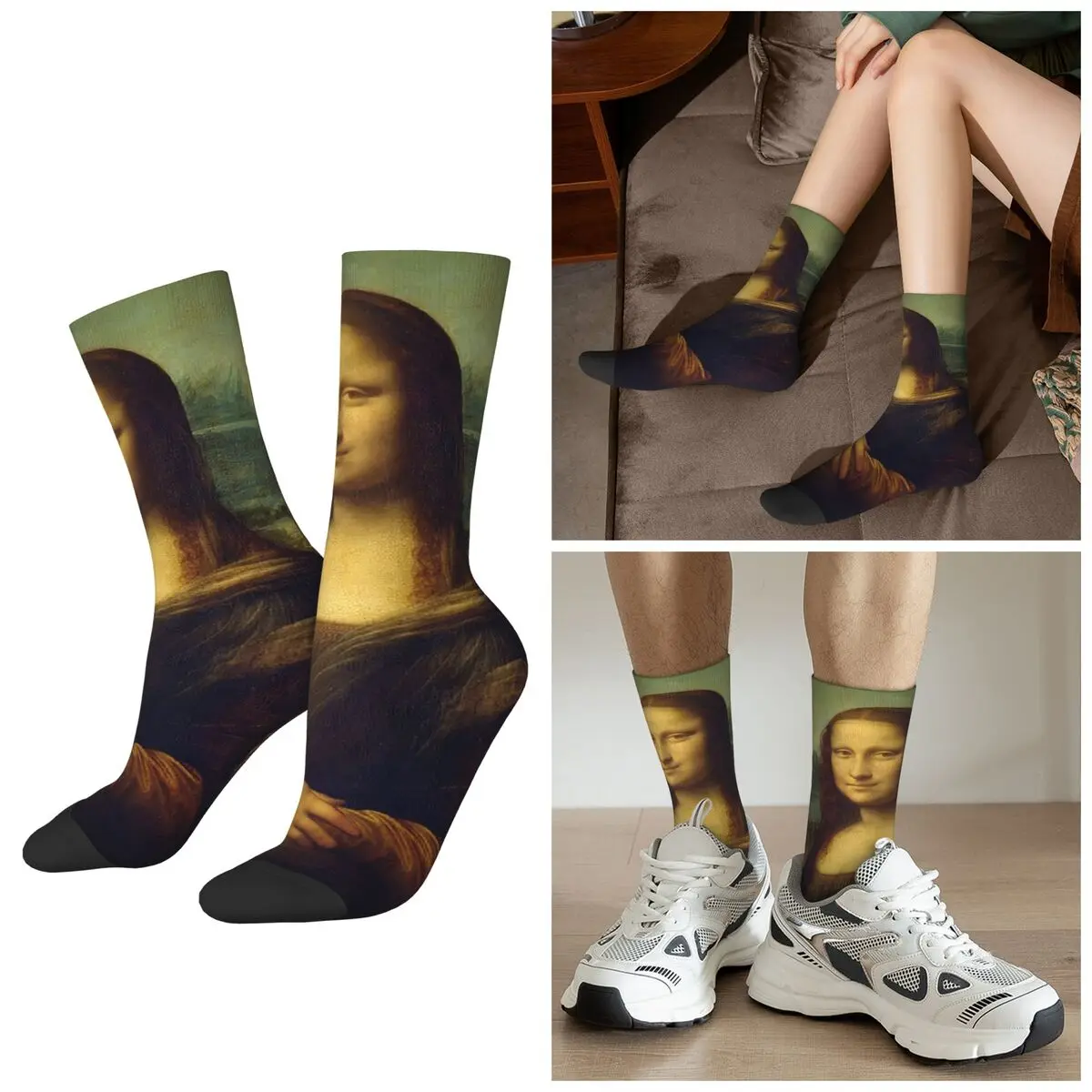 

Всесезонные носки Mona Lisa от Leonardo Da Vinci, носки в стиле Харадзюку, впитывающие пот чулки для мужчин и женщин, рождественские подарки