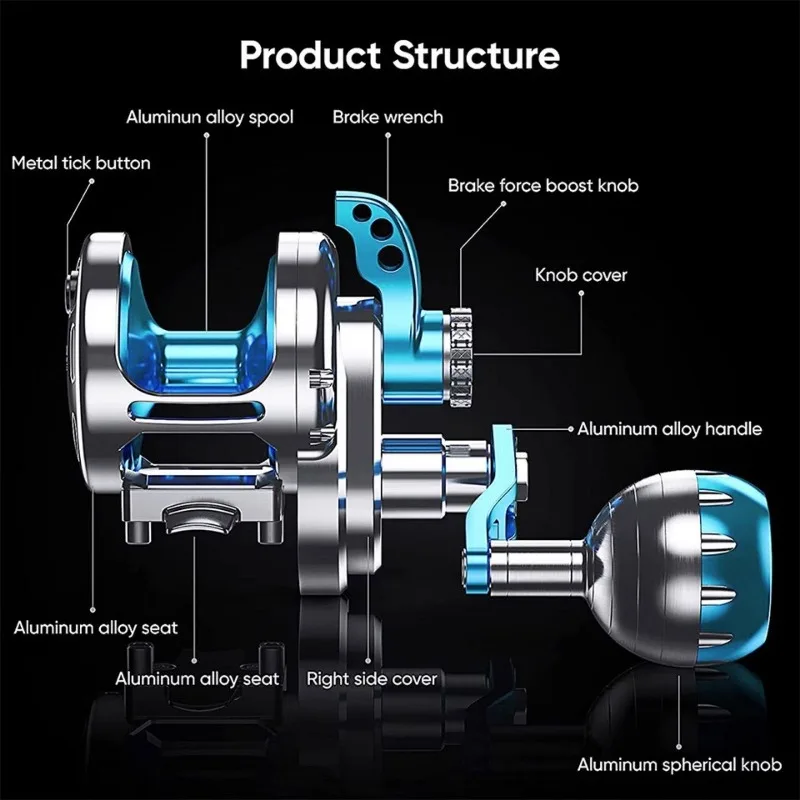 Full Aluminum Slow Pitch Jigging Drum Reel 35KG Max Drag For Saltwater Sea Fishing