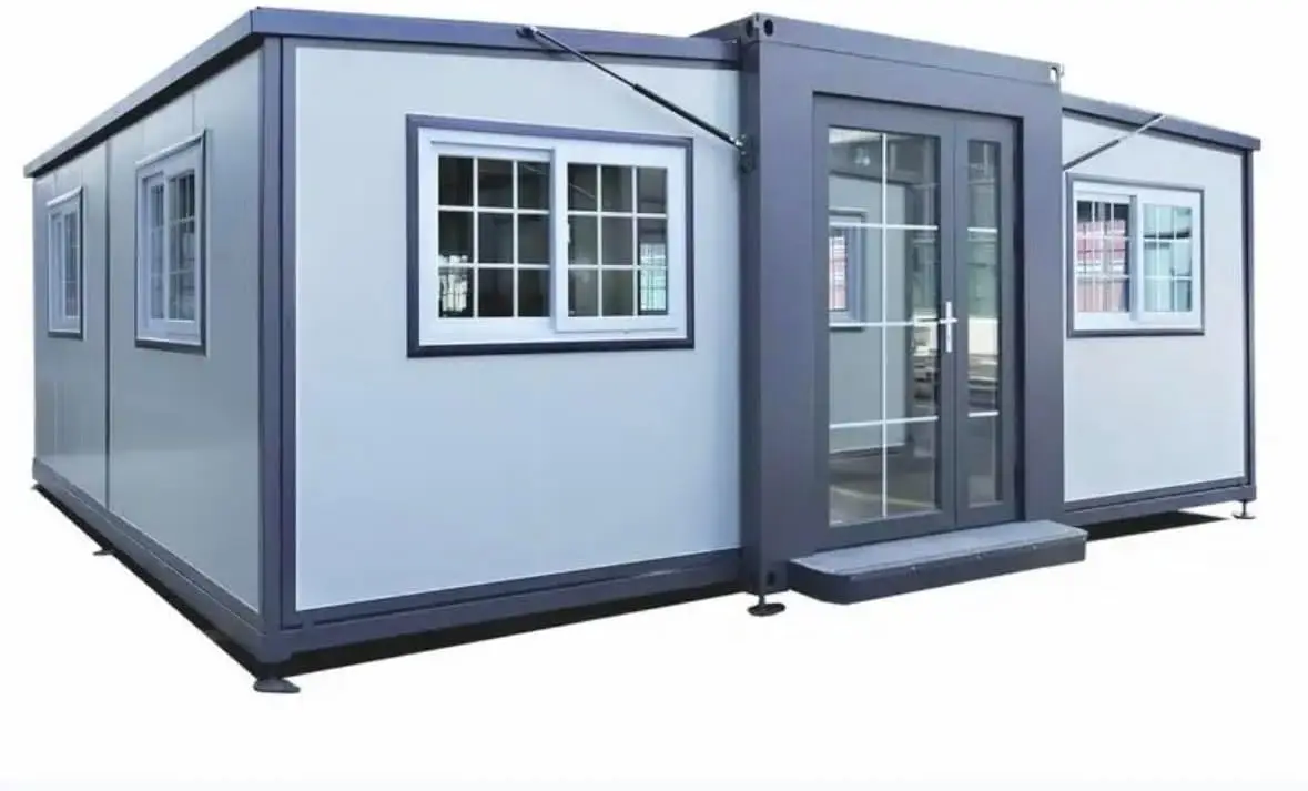 Gray Modern House, 19 x 20 FT, 2 Rooms, 1 Bathroom & 1 Kitchen, Alloy Steel, Foldable Outbuilding – Light Blue Gray